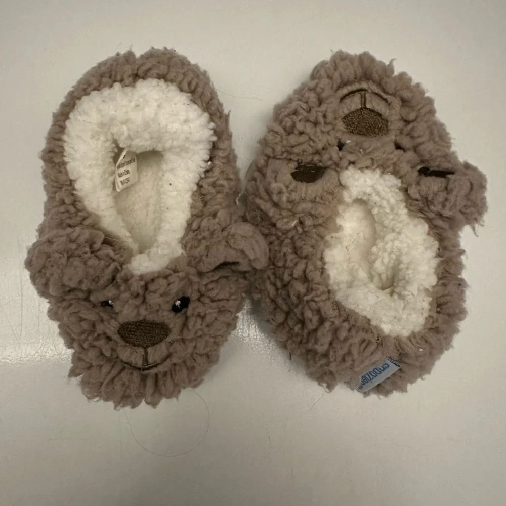 Snoozys Brown Bear Plush Slippers for Kids 3-6mo